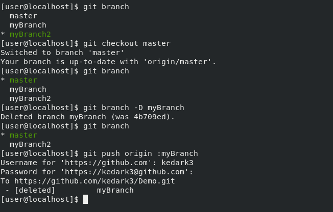 terminal Step 1.Delete the local copy of your branch